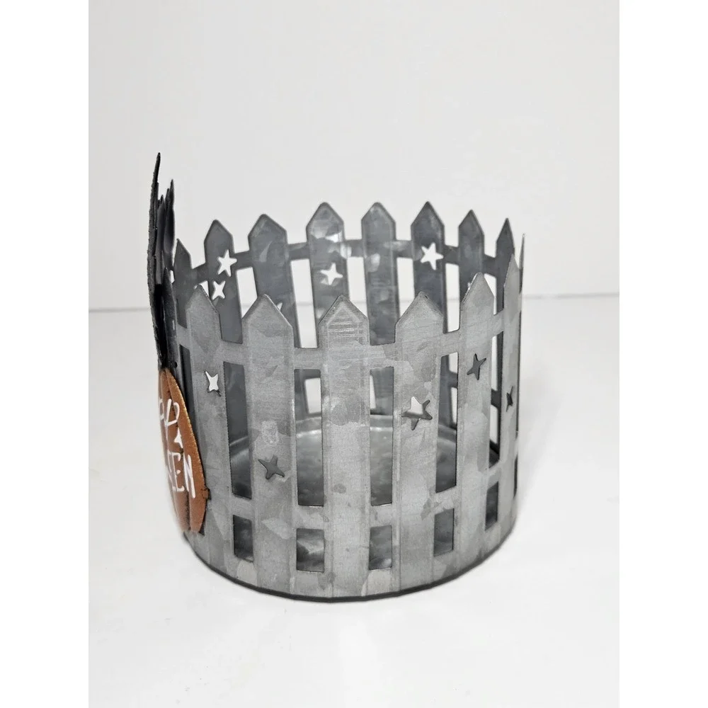 Kohl's Celebrate Halloween Together Black Cat Pumpkin Candle Holder Metal Fence